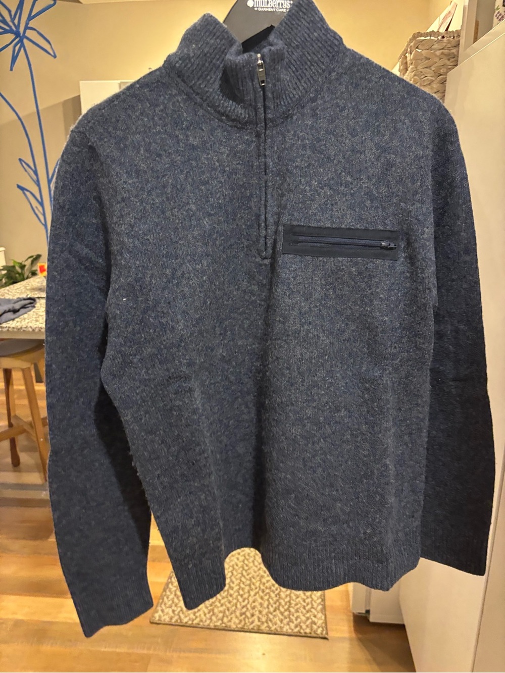 100% Wool Men's Half-Zip Sweater Pullover - Navy